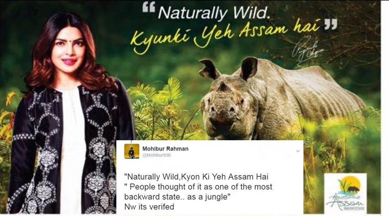 Assam tourism ad, naturally wild assam ad, assam tourism ad in controversy, priyanka chopra assam tourism ad criticised, indian express, indian express news