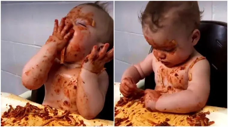 baby food, baby videos, funny baby videos, baby dirty food, funny videos, viral videos, baby eating food, baby dirty with food, indian express, indian express news