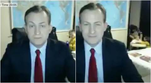 kid breaking into a BBC interview, kid disrupts interview, kid walks in while his father is giving interview, indian express, indian express news