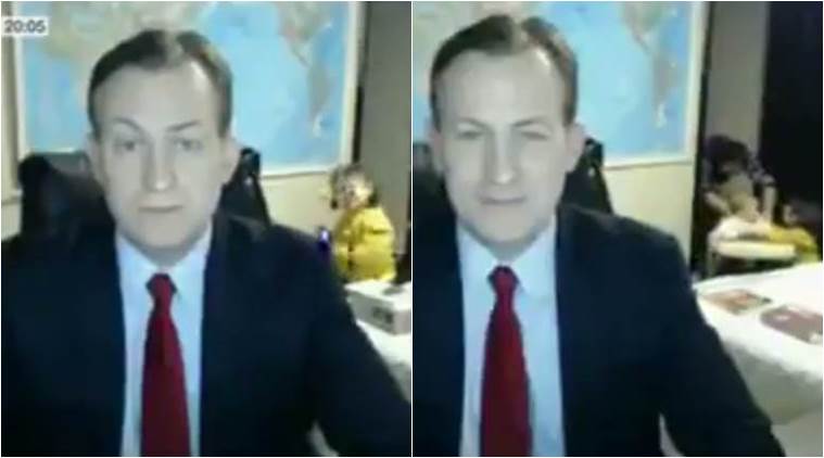 kid breaking into a BBC interview, kid disrupts interview, kid walks in while his father is giving interview, indian express, indian express news