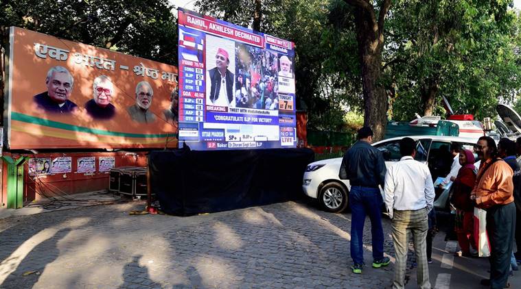 election results 2017, elections 2017, election results narendra modi, modi, PM Modi, uttar pradesh elections, UP polls, Uttarakhand polls, Manipur elections, Goa polls, Punjab polls, BJP, Congress, sp, samajwadi party, BSP, Mayawati, AAP, Arvind kejriwal, BJP victory, BJP win, india news, indian express news