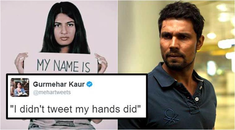 gurmehar kaur, gurmehar kaur randeep hooda, gurmehar kaur du student, gurmehar kaur virender sehwag, gurmehar kaur sehwag randeep hooda, gurmehar kaur twitter randeep hooda, gurmehar kaur abvp du, indian express, indian express news