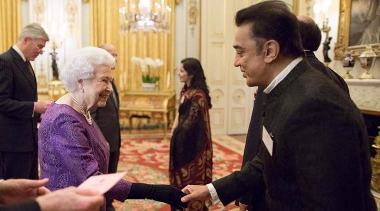 Kamal Haasan with Queen Elizabeth in Buckingham Palace. (Source: Twitter/@SreedharPilla)