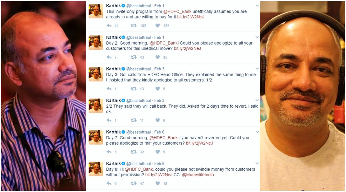 hdfc bank, karthik srinivasan, karthik srinivasan hdfc bank, hdfc bank policy, hdfc bank policy twitter satyagraha, HDFC Bank Preferred Banking Programme, man 50 day twitter satyagraha, twitter satyagraha karthik srinivasan, indian express, indian express news