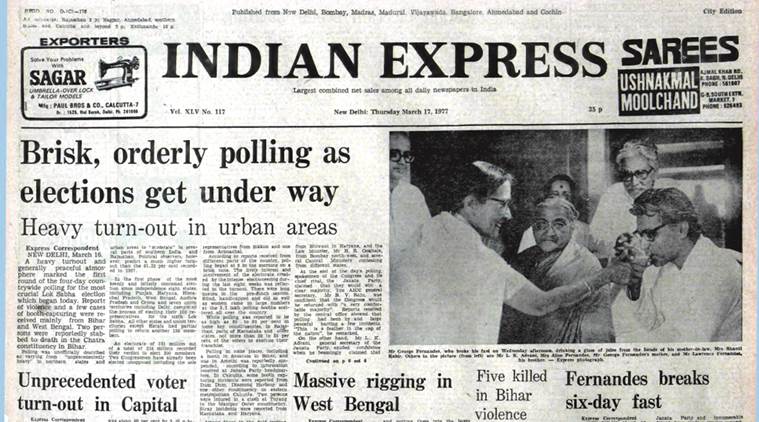 forty years ago, india forty years ago, elections then, elections forty years ago, voting, George Fernandes, khoon pasina, indian express editorial