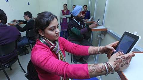 Applicants of Learning Driving License giving test after integration of 1st Centre of Punjab in District SAS Nagar on Wednesday, December 11 2013. Express photo by Jasbir Malhi