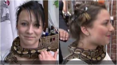 snake, snake video, python neck massage, python giving neck massage, snake giving neck massage, python giving neck massage, indian express, indian express news, viral videos, trending videos,