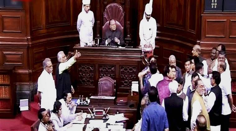Goa, Goa government, Rajya Sabha, Rajya Sabha protest, Congress protest Rajya Sabha, Congress Goa elections, Goa BJP, Manohar Parrikar Goa CM, Governor Mridula Sinha, Rajya Sabha Mridula Sinha, Parliament Goa, India news