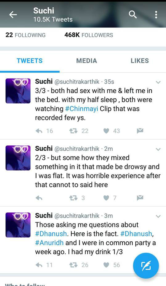 Suchitra Tweets Sexual Assault Claims Against Dhanush Husband Says She