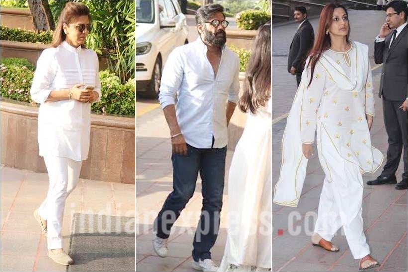 aishwarya rai father prayer meet, suniel shetty, sonali bendre
