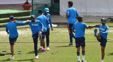 Dharamsala: Indian cricket players warm up during a practice session ahead of the last test match against Australia at HPCA Stadium in Dharamsala on Thursday.PTI Photo by Manvender Vashist(PTI3_23_2017_00196A)