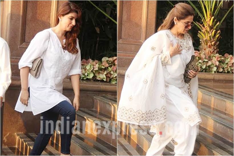 aishwarya father prayer meet, aishwarya rai bachchan, twinkle khanna, dimple kapadia, twinkle khanna image, aishwarya father chautha image