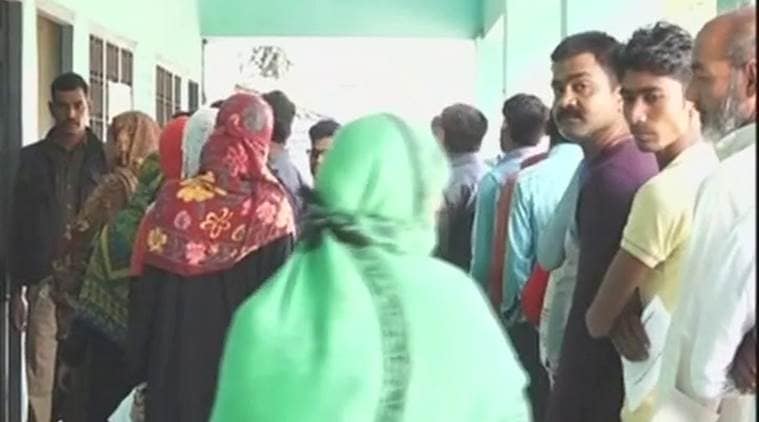 Gorakhpur (UP): Voting underway at a polling booth in the sixth phase of UP elections. (ANI)