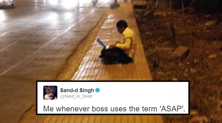 man on the road viral, photo of man on road viral, man on laptop on road photo viral, viral india, india trending, treding in india, viral in india, trending and viral today, india twitter trending, indian express, indian express news, trending, trending in india