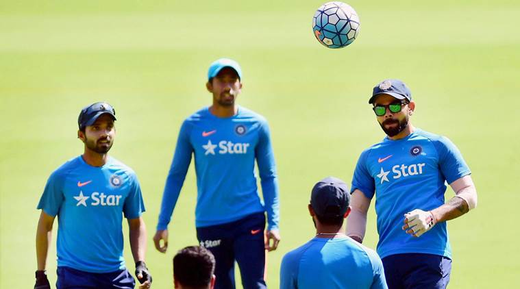 Indian cricketers at a practice session before the test with Aus