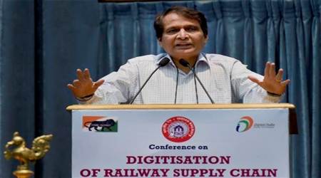 New Delhi: Union Minister for Railways Suresh Prabhakar Prabhu addresses during the Conference on Digitization of Railway Supply Chain - A Leap forward in Ease of Doing Business & Transparency  in New Delhi on Tuesday. PTI Photo by Kamal Singh(PTI4_11_2017_000035A)