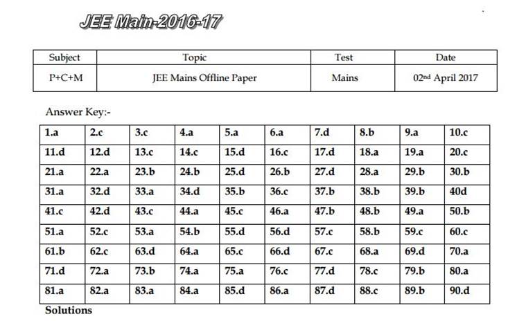 JEE main 2017, jeemain.nic.in, jee 2017 answer key, jee main answer key, jee main solutions, jee main 2017 answer key jee main 2017 solutions, jee answer key, cbse, jee advanced, indian express, jee news, education news