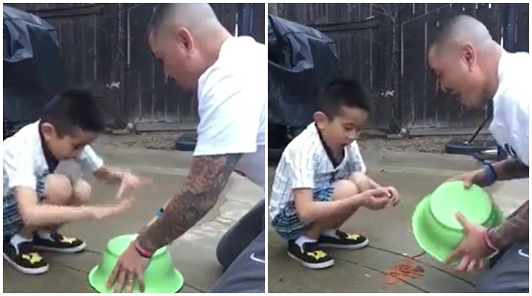 viral videos, interesting videos, funny videos, humourous videos, laughing videos, father playing prank with son, father plan's backfired, indian express, indian express news
