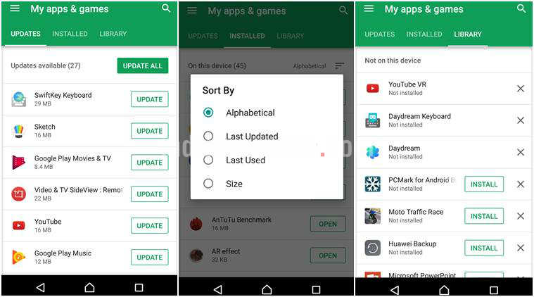 Google Play Store 'My apps' revamp adds Updates tab, makes sorting easier