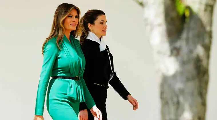 Melania Trump Welcomes Queen Rania With A Sartorial Nod To The Jordanian Flag Is She Learning