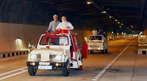 Chenani (J&K): Prime Minister  Narendra Modi visiting after inaugurating the Chenani-Nashri Tunnel, in Chenani (J&K) on Sunday.PTI Photo  (PTI4_2_2017_000146B)