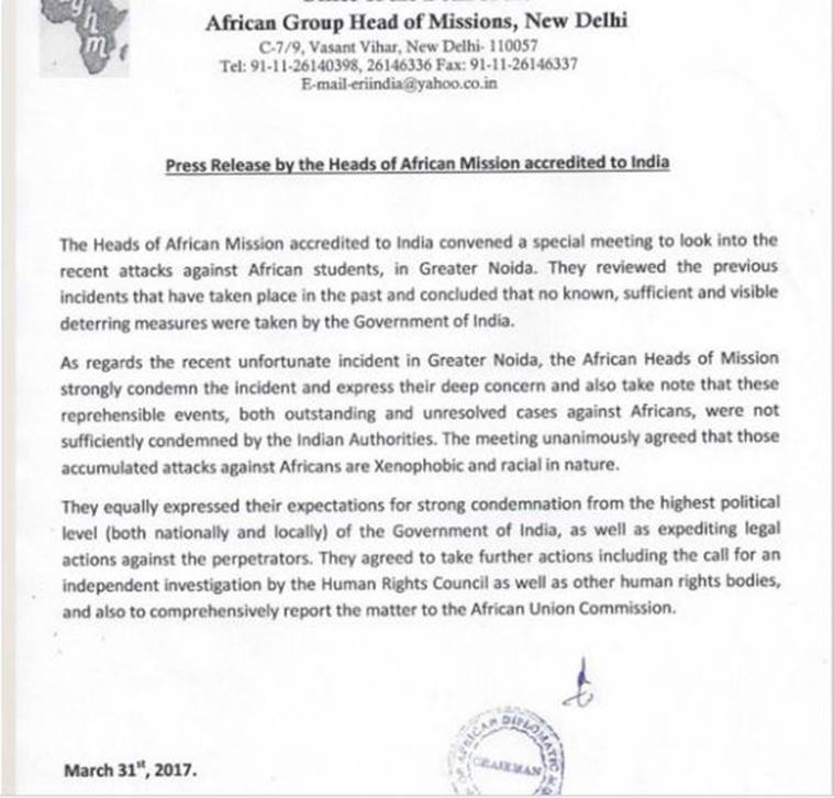 Attack on Nigerian Students, Attack on Nigeria Students in Nodia, African Envoys condemns attack, India News, national news, latest news, India news, National news