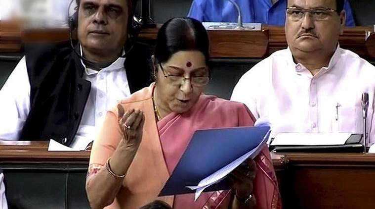 kulbhushan jadhav, sushma swaraj, pakistan, sushma swaraj statement, External Affairs Minister, Rajya sabha, parliament kulbhushan jadhav, kulbhushan yadav, india news, indian express