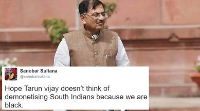 tarun vijay, tarun vijay south indians, tarun vijay south indians remark, tarun vijay racism remark south indians, bjp tarun vijay south indians remark racism, indian express, indian express news