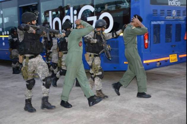 anti-hijack drill, anti-hijack drill at Visakhapatnam airport, INS DEGA, Central Industrial Security Force (CISF), National Security Guard (NSG), Marine Commandos (MARCOS), anti-hijack drill pictures