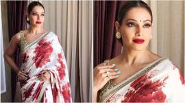 bipasha basu, sabyasachi, bipasha sabyasachi sari, sabyasachi udaipur collection, bipasha basu sabyasachi floral sari, sabyasachi floral print saree, fashion news, celeb fashion, entertainment news, indian express
