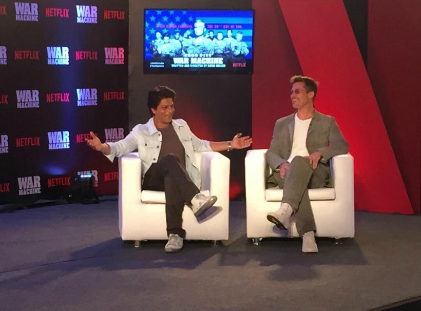 brad pitt, brad pitt india, shah rukh khan brad pitt, srk brad pitt, brad pitt war machine, war machine, war machine india, srk brad pitt pics, brad pitt in india pics, war machine india premiere, shahrukh brad pitt, shahrukh brad pitt war machine, bollywood news, hollywood news, entertainment updates, indian express, indian express news, indian express entertainment