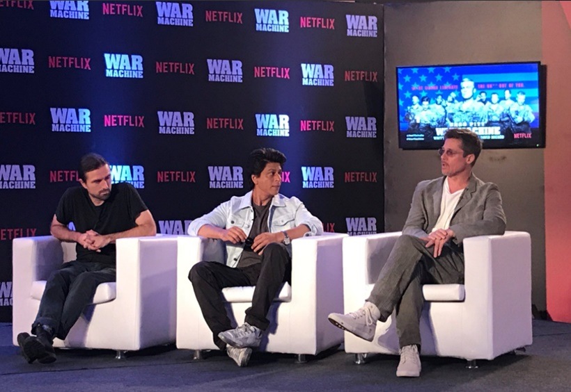 brad pitt, brad pitt india, shah rukh khan brad pitt, srk brad pitt, brad pitt war machine, war machine, war machine india, srk brad pitt pics, brad pitt in india pics, war machine india premiere, shahrukh brad pitt, shahrukh brad pitt war machine, bollywood news, hollywood news, entertainment updates, indian express, indian express news, indian express entertainment