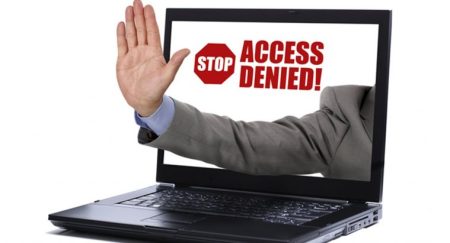 Stop gesture through a laptop screen concept for internet censorship and access denied