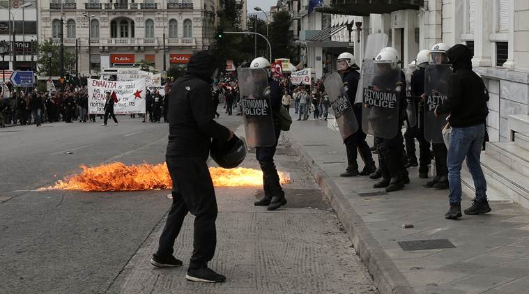Greece protest, Athens protest, austerity measures, greece austerity measures, Greece violent protest, Athems demonstration, World news, Indian Express