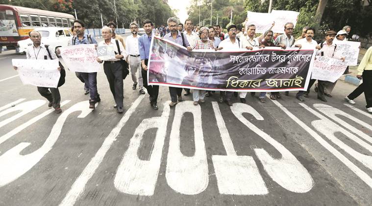 bjp, march, lal bazar, raf, police officer, police, left front, nabanna abhijan, howrah station, howrah, station, india news, indian express news