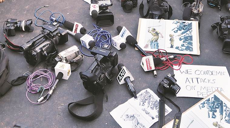 journalists, mediapersons, rally, protests, mass com students, police, left front, left workers, left, india news, indian express news