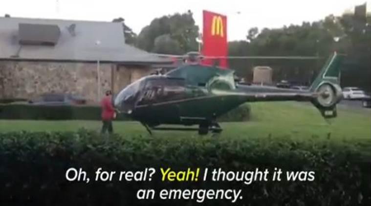 Mcdonald's, Australia, Australia pilot mcdonalds, pilot lands chopper for mcdonalds, sydney pilot go mcdonalds, australia news, viral videos, indian express, odd news