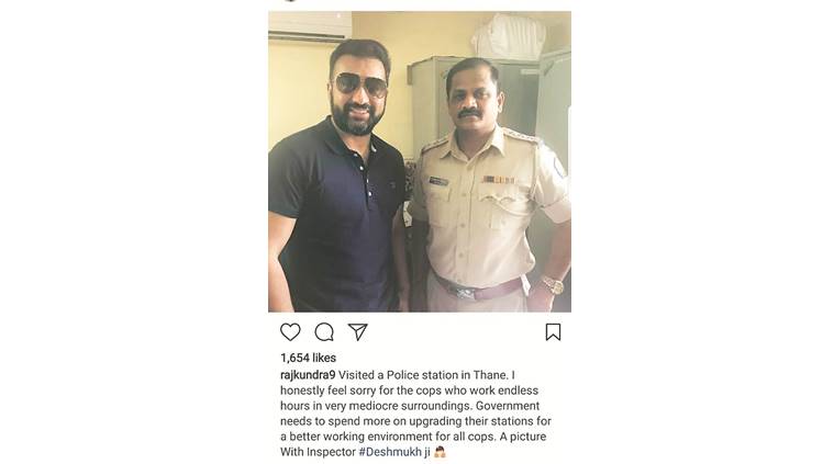 raj kundra, inspector, police, selfie, raj kundra instagram, social media, case, shilpa shetty, actress, actor, businessman, shilpa shetty's husband, actor's husband, actress's husband, husband, india news, indian express news