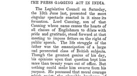 Gagging Act of India, Lyttelton. Source: National Library of New Zealand Times, Volume VIII, Issue 529, 28 November 1857