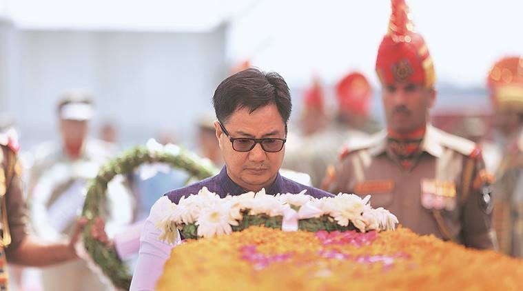 Kiren Rijiju, Attari-Wagah border, Tri colour flag, 107-foot tall tricolour, Indian Army, Stone Pelting, Jammu and Kashmir, Indian express news, India news, Latest news