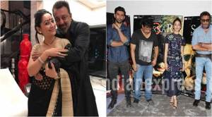 Sanjay Dutt is colour-coordinated with wife Maanayata at Bhoomi wrap-up party, team Sarkar 3 promotes Ram Gopal Varma film