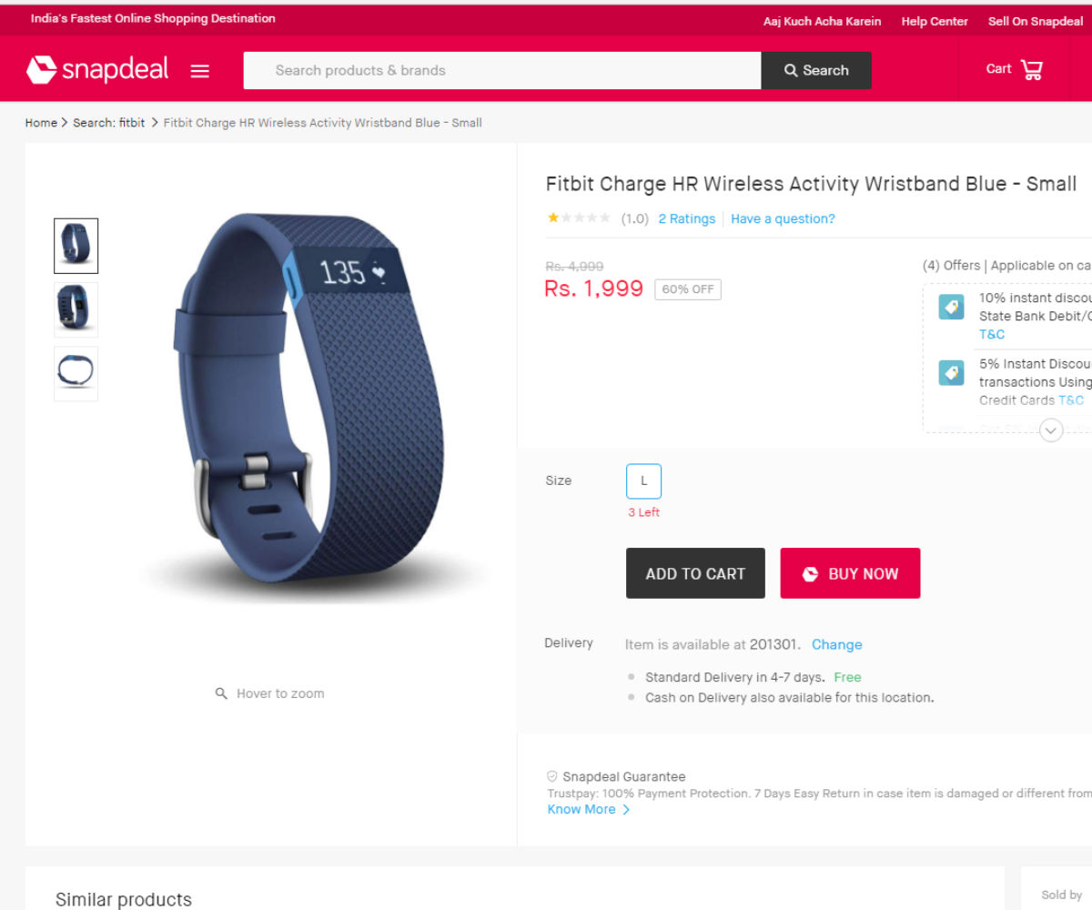 Snapdeal selling Fitbit wearables for a 