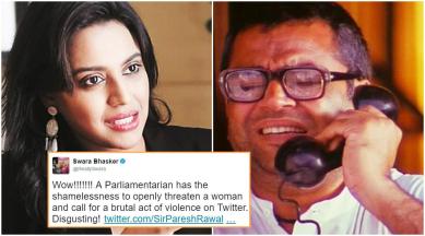 swara bhaskar, paresh rawal, arundhati roy, swara bhaskar trolled, swara bhaskar twitter facebook, swara bhaskar trolls, paresh rawal arundhati roy tweet, paresh rawal tweet, paresh rawal controversial tweet, paresh rawal controversial tweet for arundhati roy, paresh rawal arundhati roy tie her to jeep, paresh rawal sagarika ghose, indian express, indian express news, trending news