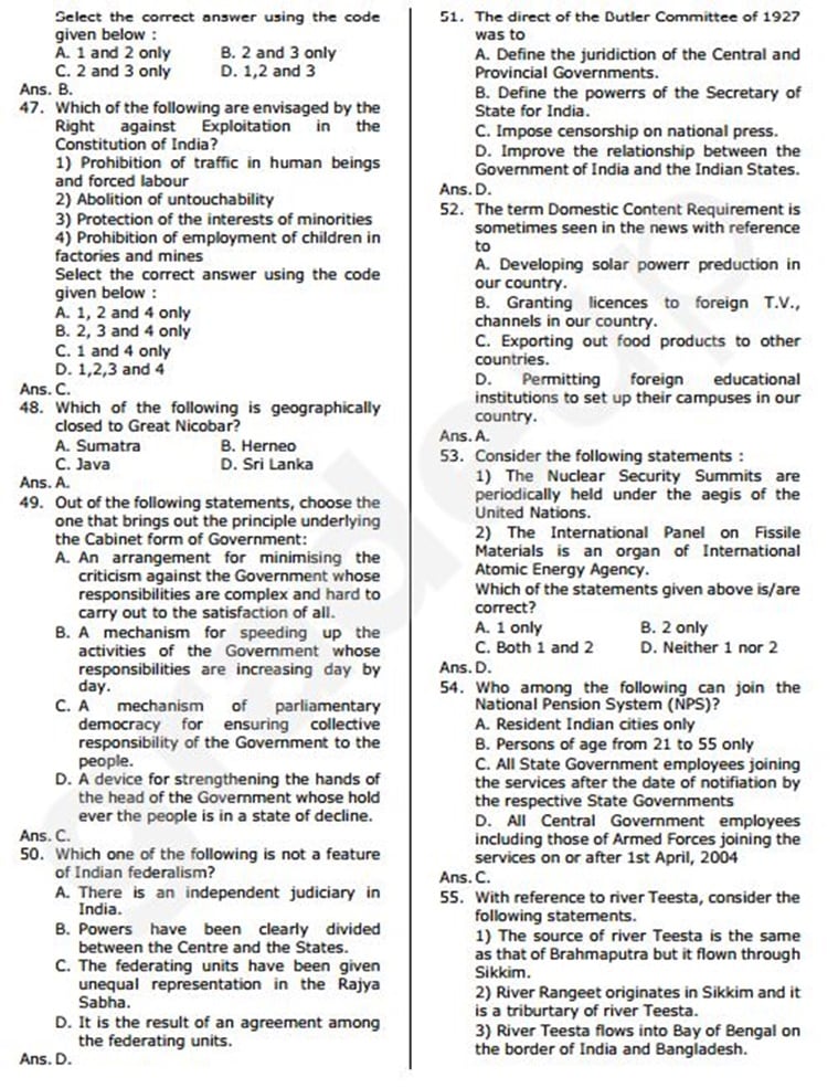 Upsc Civil Service Prelims 2017 Unofficial Answer Keys 