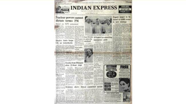 Morarji Desai, TS Anand suicide, Goa statehood, forty years ago, indian express editorial page
