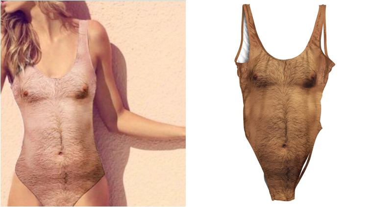 Swimsuits printed with hairy male chest is the latest fashion