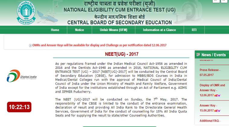 NEET Results 2017 Date And Time Result Declared At Cbseresults nic in Cbseneet nic in Rank 