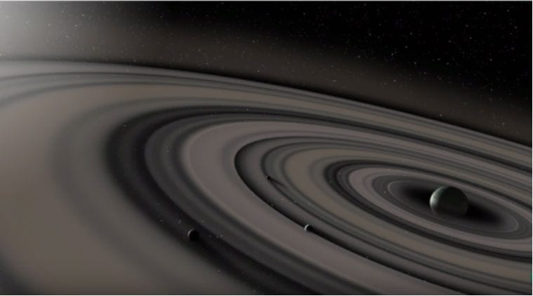 Giant ringed gas planet, 50 times larger than Jupiter, Wide Angle Search for Planets , Kilodegree Extremely Little Telescope, Leiden Observatory , distant star PDS 110,