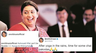 smriti irani, smriti irani instagram, smriti irani himachal yoga, smriti irani international yoga day, smriti irani yoga twitter, smriti irai doing yoga tweets, smriti irani indian express, indian express news
