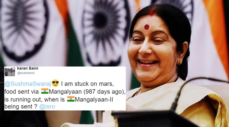 sushma swaraj, sushma swaraj twitter, sushma swaraj tweets, sushma swaraj external affair minister, sushma swaraj twitter help, sushma swaraj tweets help, sushma swaraj help through twitter, sushma swaraj witty tweets, sushma swaraj funny tweets, indian express, indian express news, trending news, india news
